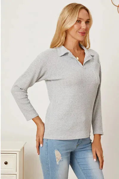 Collared Neck Dropped Shoulder T-Shirt Women's T-Shirts - Tophatter Daily Deals